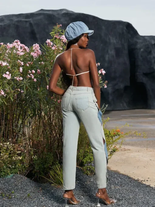 Mehetabel Cutout Denim Pants In Light Blue