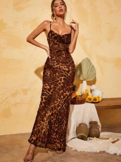 Melany Leopard Print Spaghetti Maxi Dress