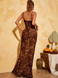 Melany Leopard Print Spaghetti Maxi Dress