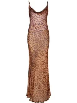 Melany Leopard Print Spaghetti Maxi Dress