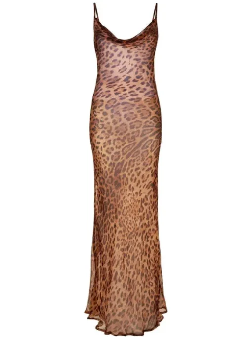 Melany Leopard Print Spaghetti Maxi Dress