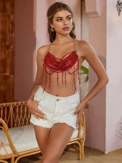 Mercer Fringe Gemstone Beaded Bralette
