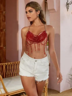 Mercer Fringe Gemstone Beaded Bralette