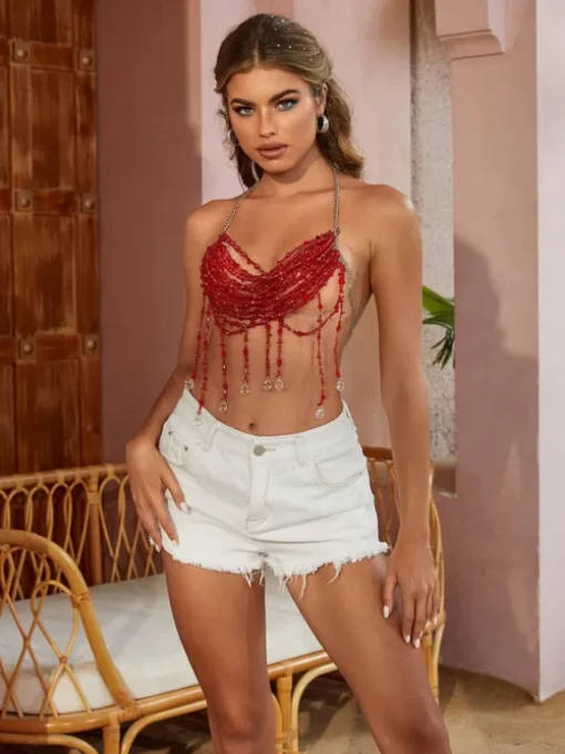 Mercer Fringe Gemstone Beaded Bralette