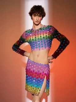 Micaiah Long Sleeve Rainbow Rhinestone Top Set