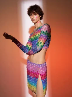 Micaiah Long Sleeve Rainbow Rhinestone Top Set