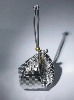 Midge Woven Drawstring Bag In Silver