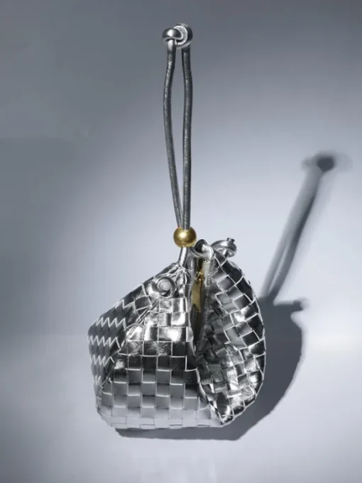 Midge Woven Drawstring Bag In Silver