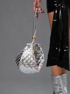 Midge Woven Drawstring Bag In Silver