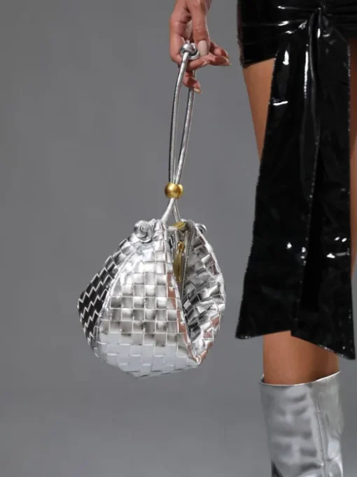 Midge Woven Drawstring Bag In Silver