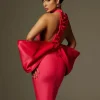 Milada Bow Bandage Split Dress In Pink