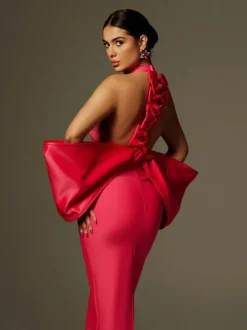 Milada Bow Bandage Split Dress In Pink