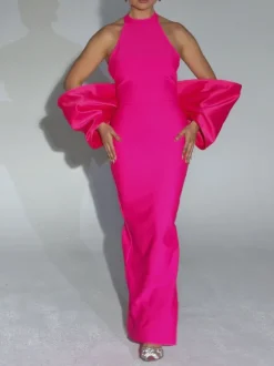Milada Bow Bandage Split Dress In Pink