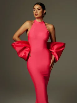 Milada Bow Bandage Split Dress In Pink
