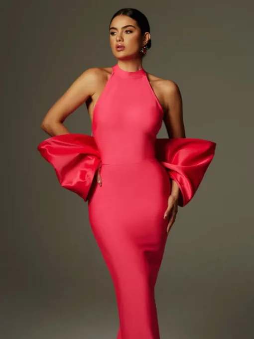 Milada Bow Bandage Split Dress In Pink