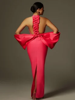 Milada Bow Bandage Split Dress In Pink