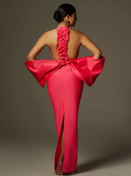 Milada Bow Bandage Split Dress In Pink