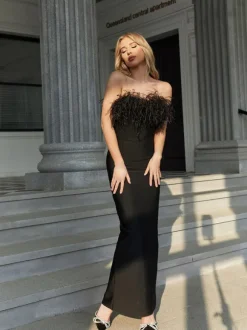 Mina Strapless Feather Trimmed Bandage Dress