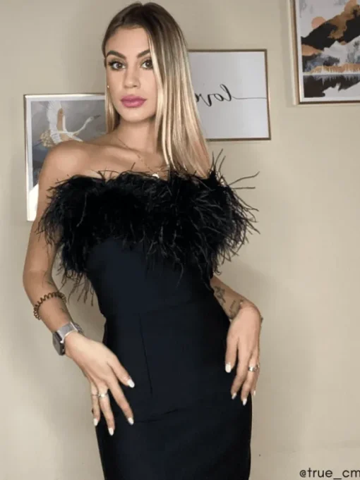 Mina Strapless Feather Trimmed Bandage Dress