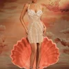Misael Halterneck Crystal Mesh Mini Dress In Nude
