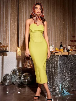 Monet Strapless Bandage Dress In Yellow