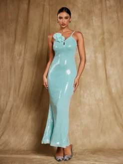 Nadiya Spaghetti Flower Sequin Maxi Dress