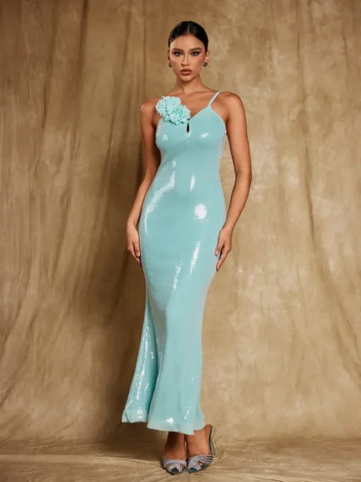 Nadiya Spaghetti Flower Sequin Maxi Dress