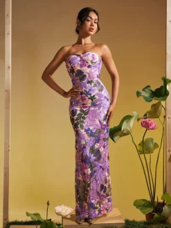 Nakoa Strapless Sequin Embroidered Maxi Dress