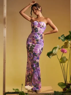 Nakoa Strapless Sequin Embroidered Maxi Dress