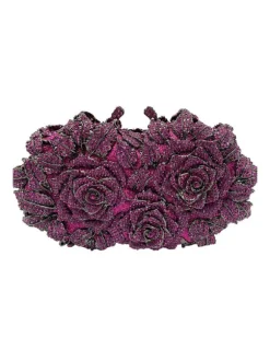 Nala Flower Rhinestone Embellished Clutch In Purple