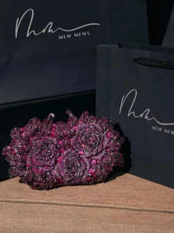 Nala Flower Rhinestone Embellished Clutch In Purple
