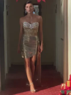 Nashira Sequin Embroidered Draped Skirt Set