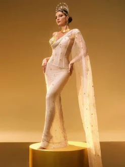 Nebulae One Shoulder Rhinestone Maxi Dress