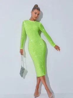 Neriah Crystal Embellished Midi Dress In Green