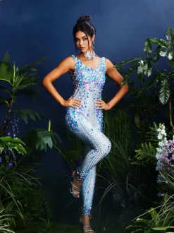 Nero Seashell Rhinestone Jumpsuit In Multi