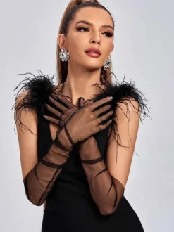 Nia Tulle Gloves In Black