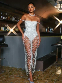 Nicola Pearl Fringe Maxi Dress