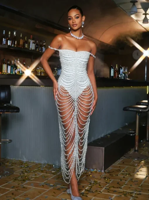 Nicola Pearl Fringe Maxi Dress