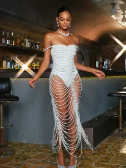 Nicola Pearl Fringe Maxi Dress