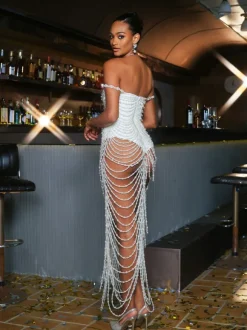 Nicola Pearl Fringe Maxi Dress