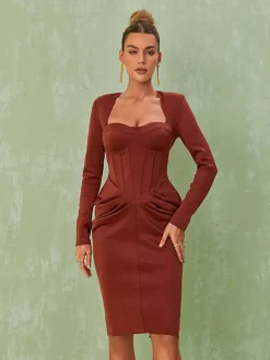 Noelani Long Sleeve Corset Midi Dress