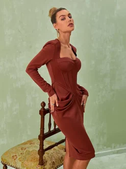 Noelani Long Sleeve Corset Midi Dress
