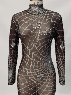 Octavia Cobweb Print Embellished Jumpsuit In Chocolate