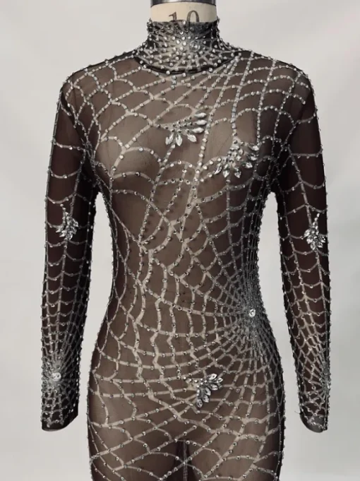 Octavia Cobweb Print Embellished Jumpsuit In Chocolate