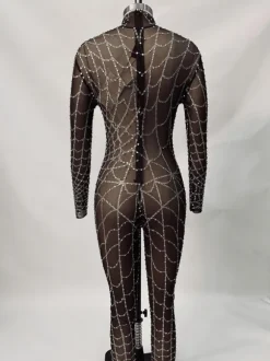 Octavia Cobweb Print Embellished Jumpsuit In Chocolate