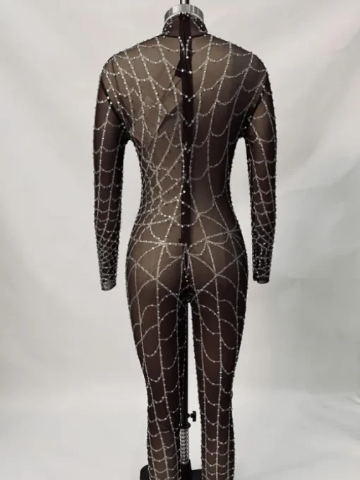 Octavia Cobweb Print Embellished Jumpsuit In Chocolate