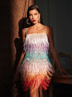 Pamina Spaghetti Glitter Fringe Mini Dress