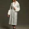 Panue Faux Fur Collar Sequin Coat