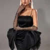 Pauline Diamond Fishnet Gloves In Black