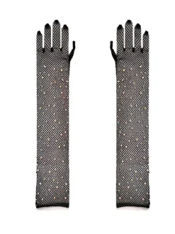 Pauline Diamond Fishnet Gloves In Black